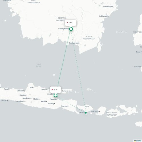 Mapa lotu bezpośredniego Surabaja – Palangkaraya