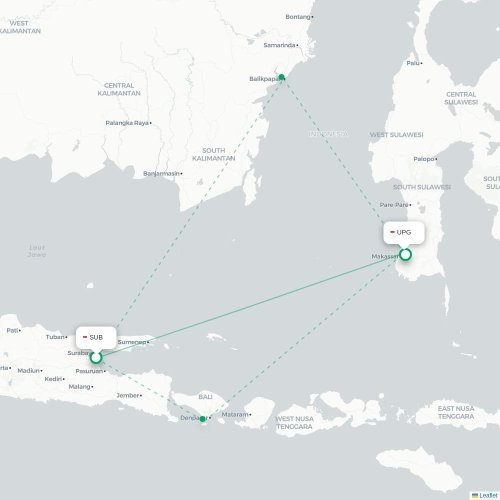 Mapa lotu bezpośredniego Surabaja – Makasar