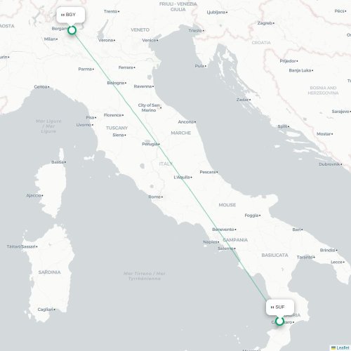 Mapa lotu bezpośredniego Lamezia Terme – Bergamo