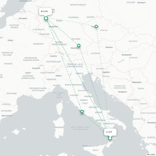 Lamezia Terme - Keulen kaart van rechtstreekse vlucht