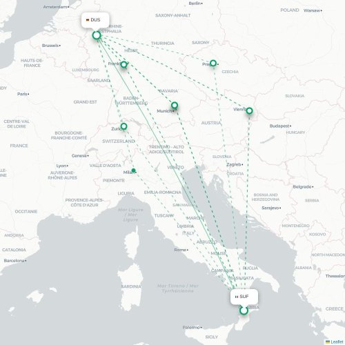 Lamezia Terme - Düsseldorf kaart van rechtstreekse vlucht