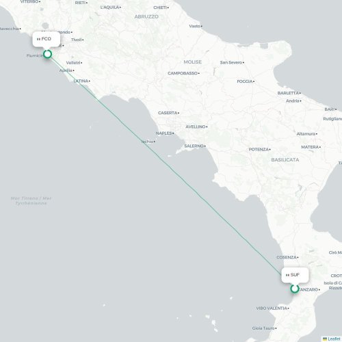 Mapa lotu bezpośredniego Lamezia Terme – Rzym