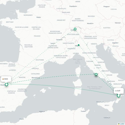 Lamezia Terme - Madrid kort over direkte fly