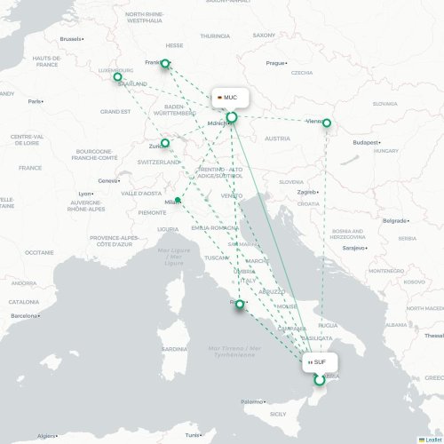 Lamezia Terme - München kaart van rechtstreekse vlucht