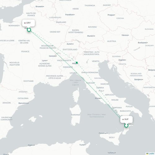 Mapa de vuelo directo Lamezia Terme - París
