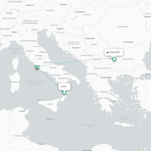 Mapa de vuelo directo Lamezia Terme - Sofía