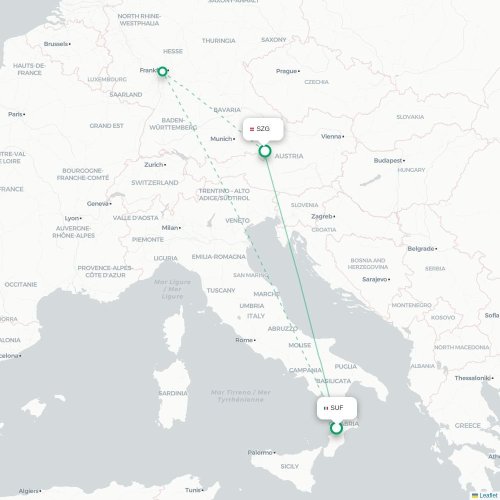 Mapa lotu bezpośredniego Lamezia Terme – Salzburg