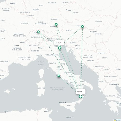 Mapa lotu bezpośredniego Lamezia Terme – Wenecja