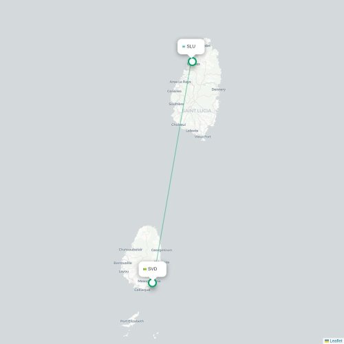 Mapa de vuelo directo Kingstown - Castries