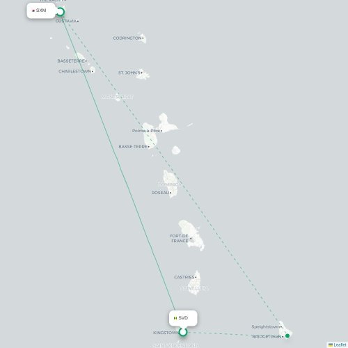 Mapa de vuelo directo Kingstown - Simpson Bay