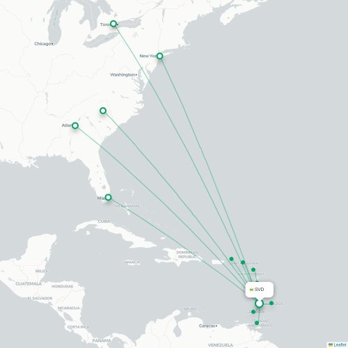 Route map Kingstown  SVD airport