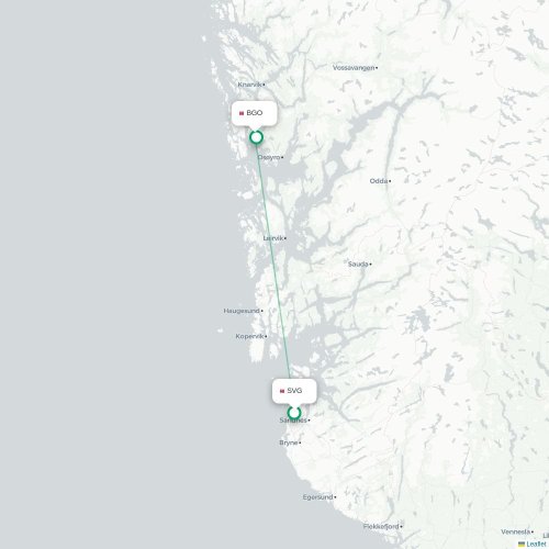 Mapa de vuelo directo Stavanger - Bergen