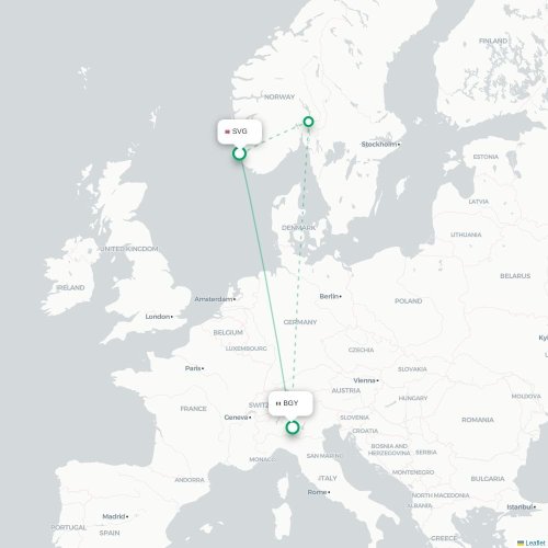 Stavanger - Bergame carte du vol direct