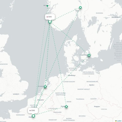 Stavanger - Paris carte du vol direct
