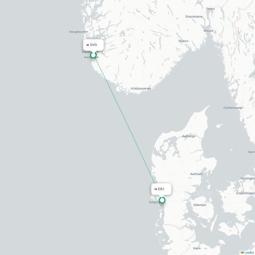 Mapa de vuelo directo Stavanger - Esbjerg Meridional