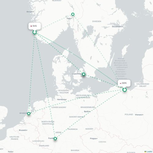 Mapa de vuelo directo Stavanger - Gdansk