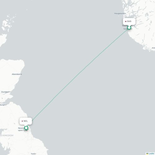 Mapa de vuelo directo Stavanger - Newcastle-upon-Tyne