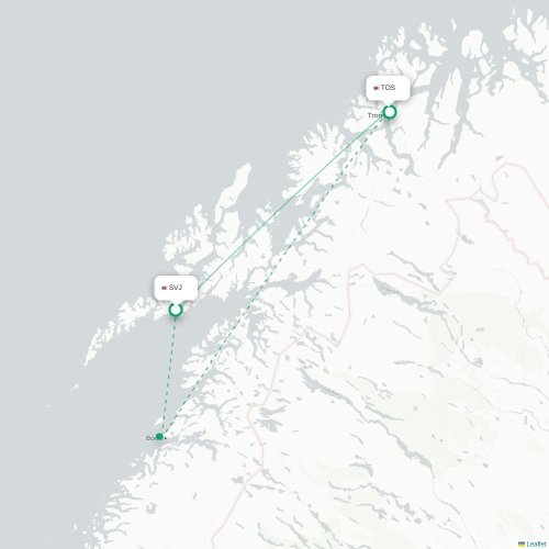 Mapa de vuelo directo Svolvær - Tromso
