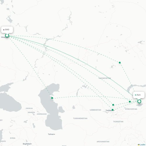 Mapa de vuelo directo Moscú - Almatý