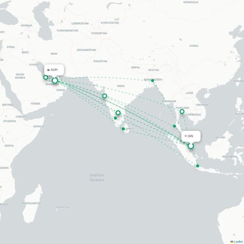 Mapa de vuelo directo Moscú - Abu Dabi