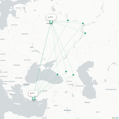 Mapa de vuelo directo Moscú - Antalya