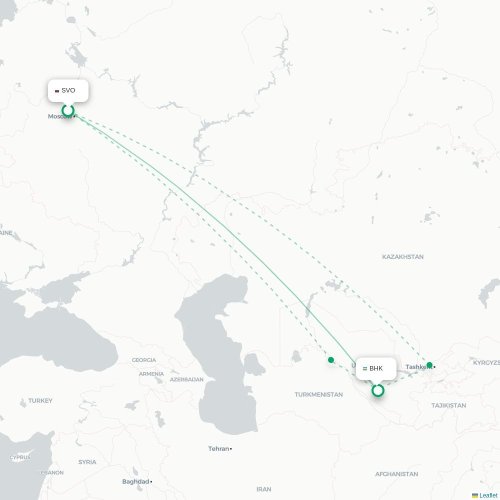Mapa de vuelo directo Moscú - Bujará