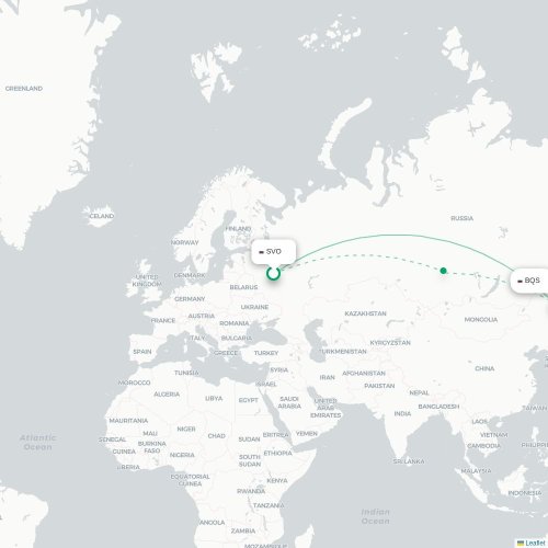 Mapa de vuelo directo Moscú - Blagoveshchensk