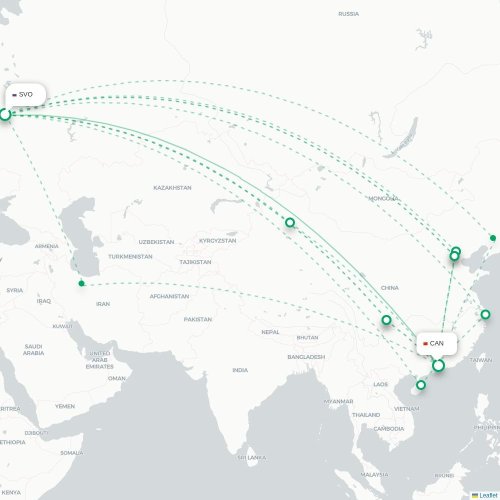 Mapa lotu bezpośredniego Moskwa – Kanton