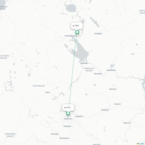 Mapa de vuelo directo Moscú - Cherepovéts