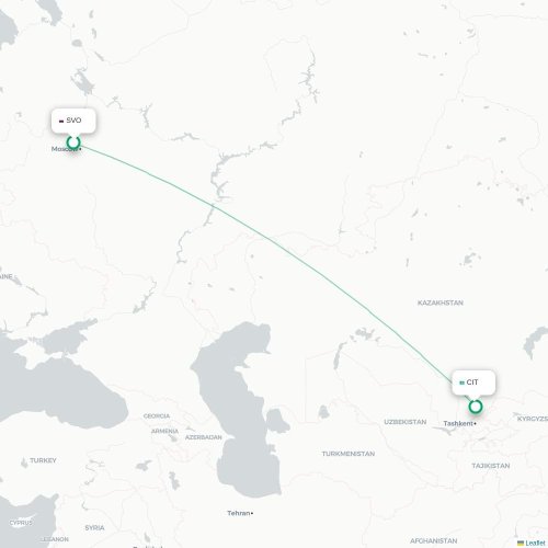 Mapa de vuelo directo Moscú - Shymkent