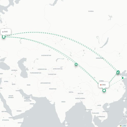 Mapa lotu bezpośredniego Moskwa – Chongqing