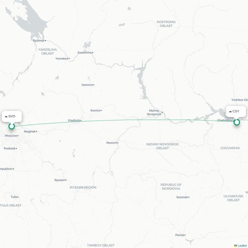 Mapa de vuelo directo Moscú - Cheboksary