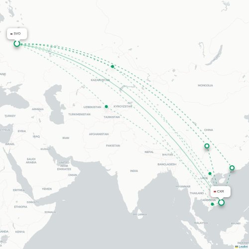 Mapa lotu bezpośredniego Moskwa – Nha Trang