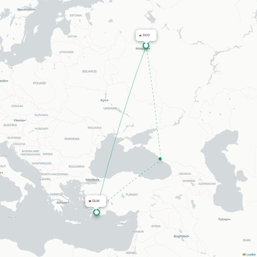 Mapa de vuelo directo Moscú - Dalaman