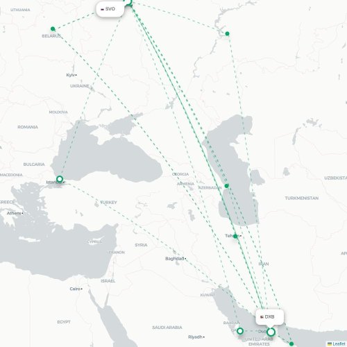 Mapa de vuelo directo Moscú - Dubái