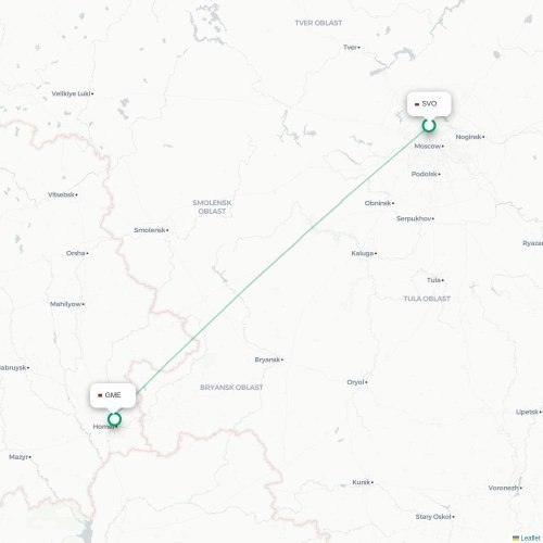 Mapa lotu bezpośredniego Moskwa – Homel
