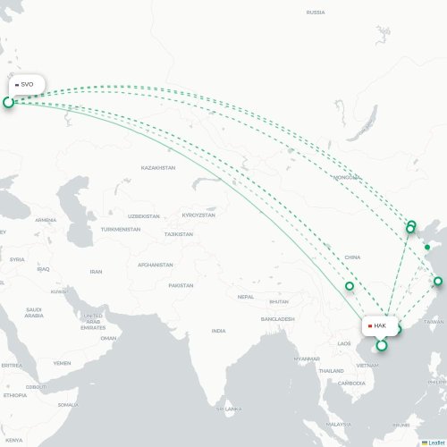 Mapa lotu bezpośredniego Moskwa – Haikou