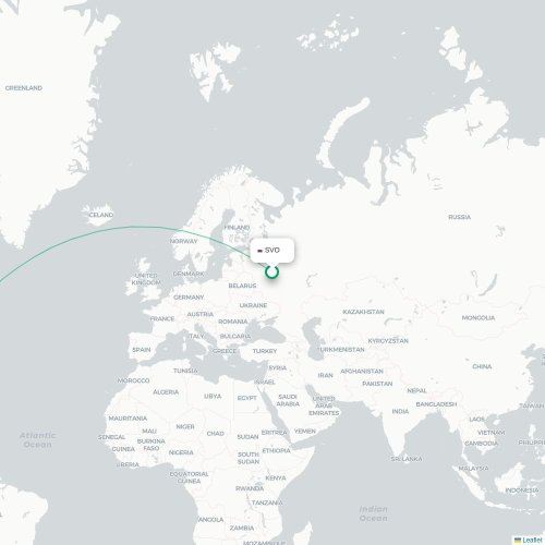 Mapa lotu bezpośredniego Moskwa – Hawana