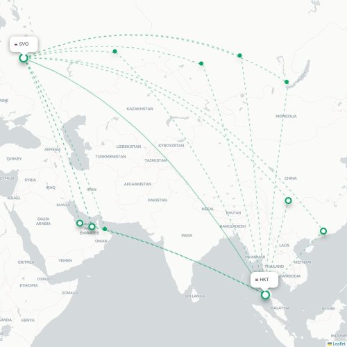 Mapa de vuelo directo Moscú - Phuket