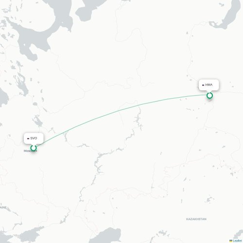 Mapa de vuelo directo Moscú - Janty-Mansisk