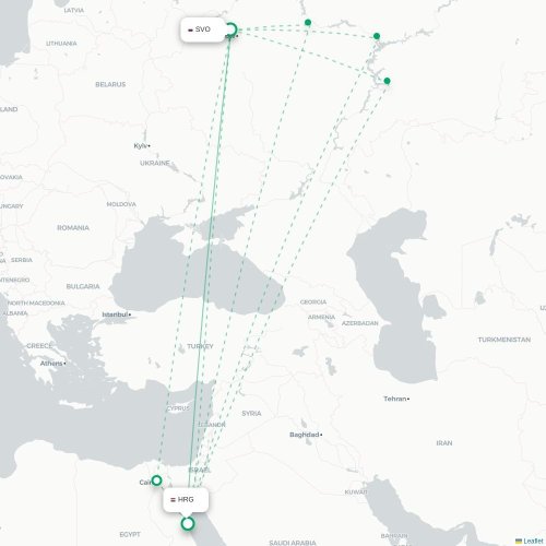 Mapa de vuelo directo Moscú - Hurgada