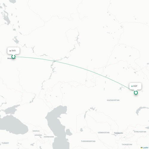 Mapa de vuelo directo Moscú - Karaganda