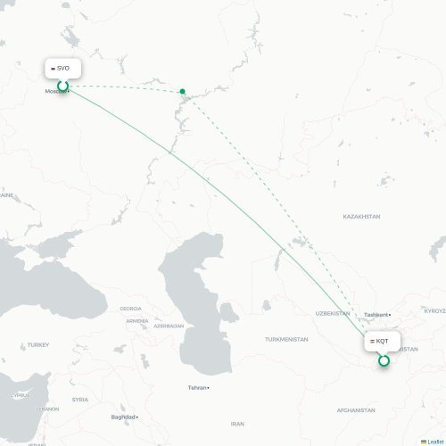 Mapa lotu bezpośredniego Moskwa – Kurgan Tyube