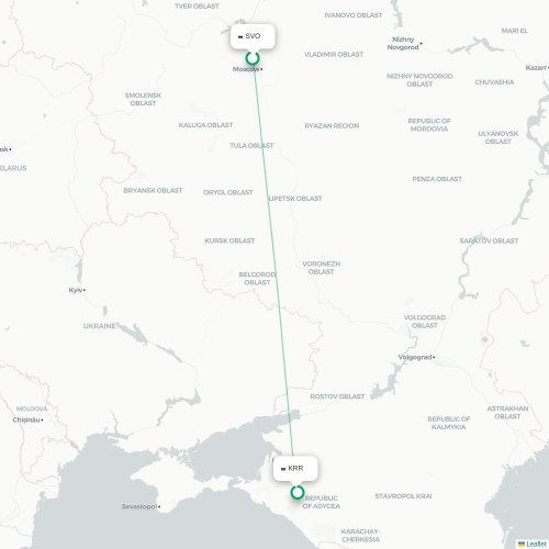 Mapa de vuelo directo Moscú - Krasnodar