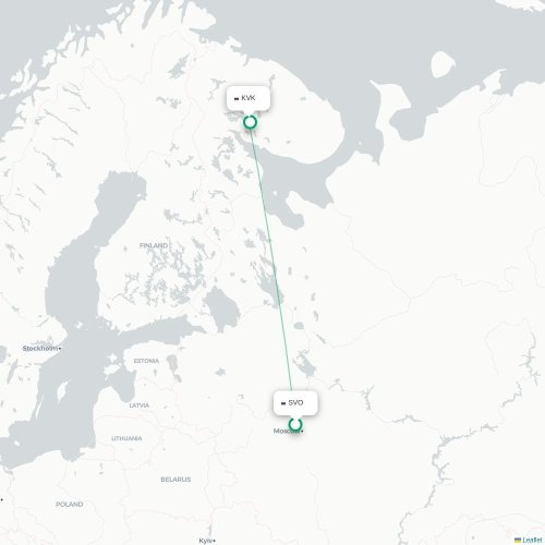 Mapa de vuelo directo Moscú - Kírovsk