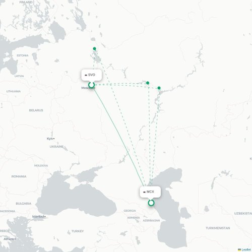 Mapa de vuelo directo Moscú - Makhachkala