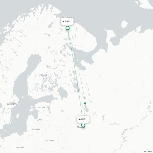 Mapa de vuelo directo Moscú - Múrmansk