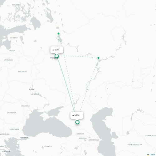 Mapa de vuelo directo Moscú - Mineralnye Vody