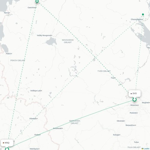 Mapa lotu bezpośredniego Moskwa – Mińsk