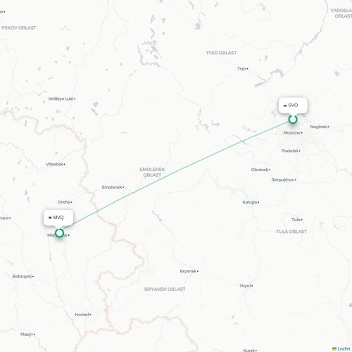Mapa lotu bezpośredniego Moskwa – Mogilev